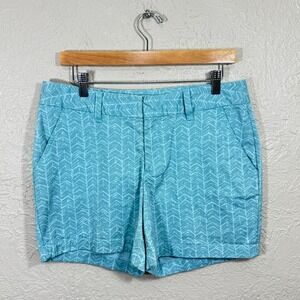 Le Tigre Shorts 10 Blue Aqua Chevron Preppy Golf Chino Cotton Stretch Summer